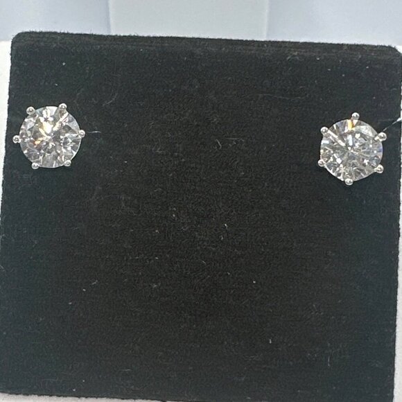 Sterling Silver 2 CT Cubic Zirconia Stud Earrings - Picture 2 of 4